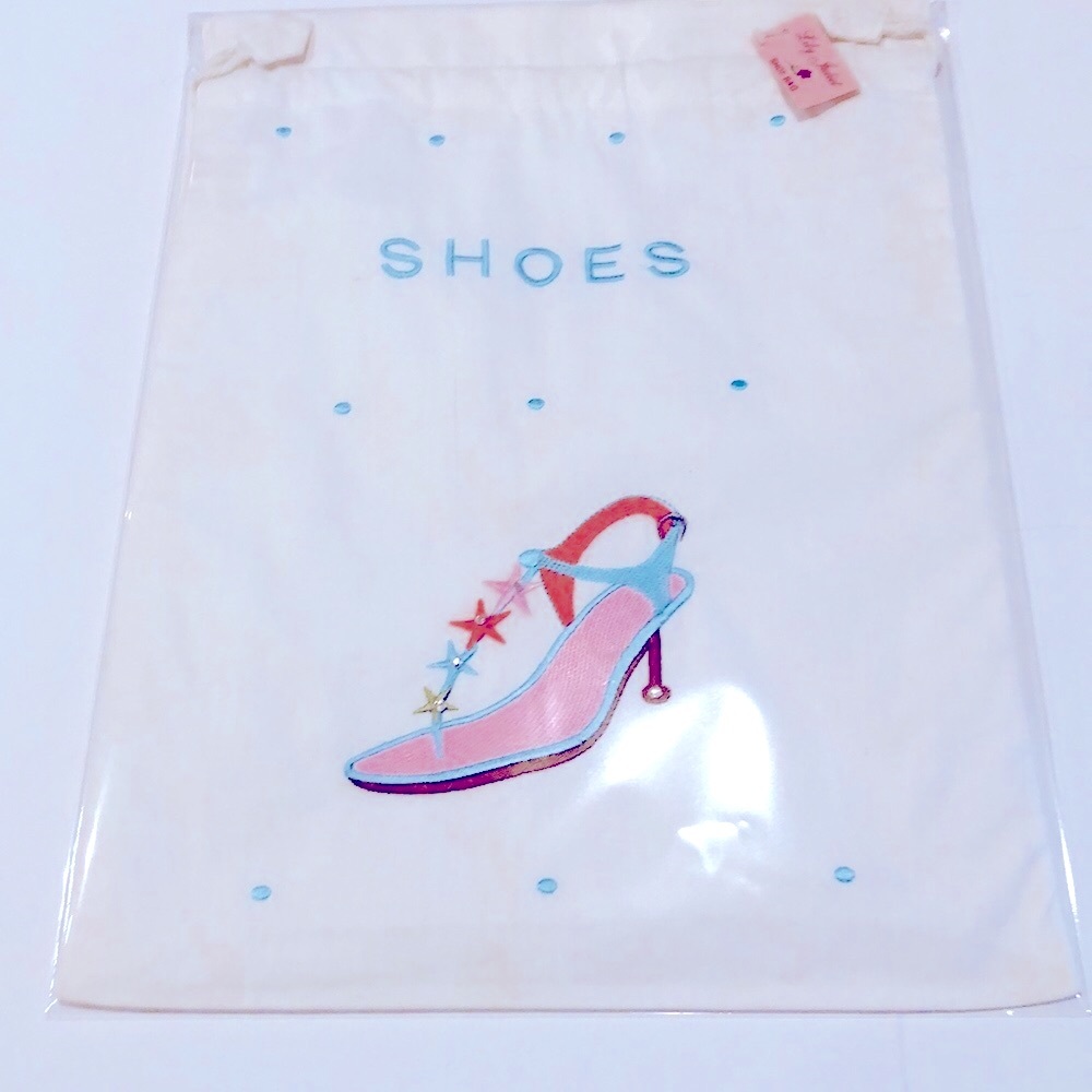 Lily Juliet Vintage 1990's White Embroidered and Embellished Drawstring Shoe Bag